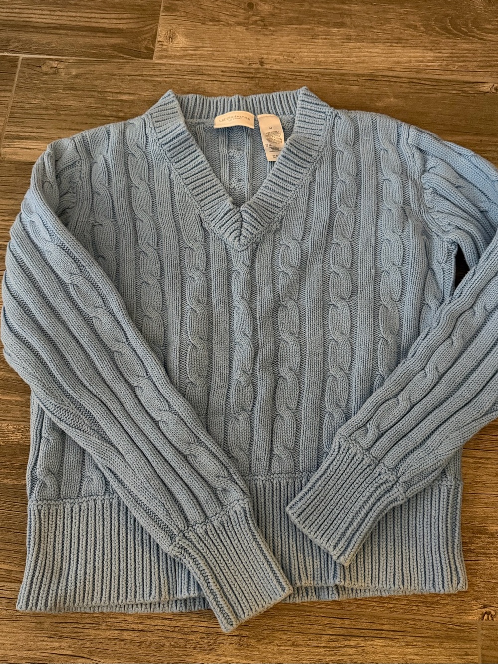 Liz Claiborne Light Blue Cable V-Neck Sweater